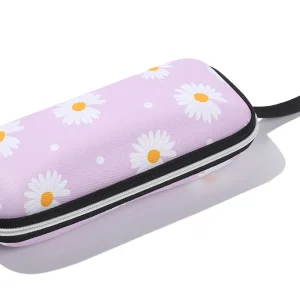 Etui à lunettes violet à motifs marguerites