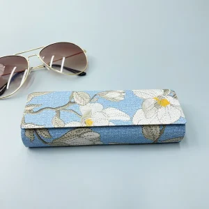 Etui à lunettes bleu art floral chinois