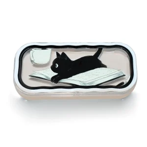 Etui à lunettes noir à motif chat