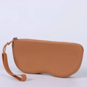 Etui à lunettes marron en silicone motif visage cartoon