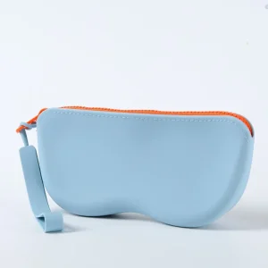 Etui à lunettes bleu en silicone motif visage cartoon