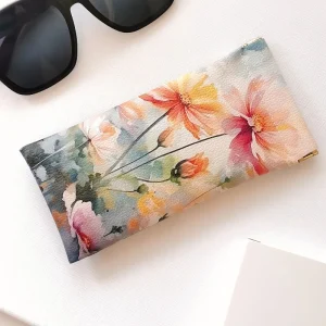 Etui à lunettes orange motifs fleurs