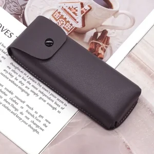 Etui à lunettes gris effet cuir fermeture à bouton