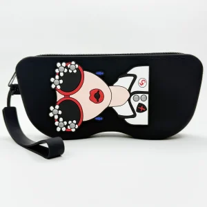 Etui à lunettes noir en silicone motif visage cartoon