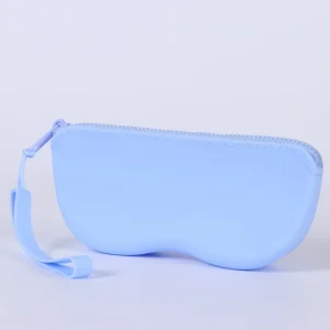 Etui à lunettes bleu clair en silicone motif visage cartoon