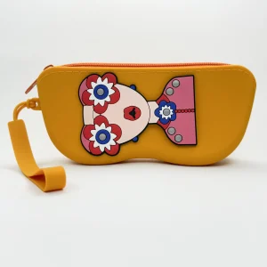 Etui à lunettes orange en silicone motif visage cartoon