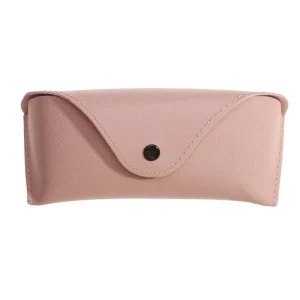 Etui à lunettes rose style cuir à bouton