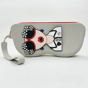 Etui à lunettes gris clair en silicone motif visage cartoon