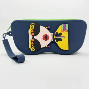 Etui à lunettes vert foncé en silicone motif visage cartoon