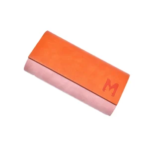 Etui à lunettes orange genre cuir avec double ouverture