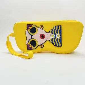 Etui à lunettes jaune en silicone motif visage cartoon