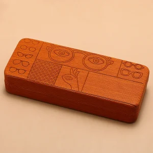 Etui à lunettes marron à thème en cuir synthétique