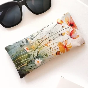 Etui à lunettes vert motifs fleurs