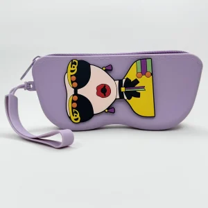 Etui à lunettes violet en silicone motif visage cartoon