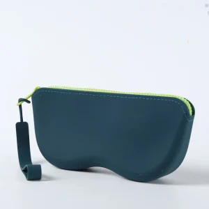 Etui à lunettes vert foncé en silicone motif visage cartoon