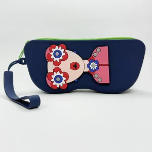 Etui à lunettes bleu nuit en silicone motif visage cartoon