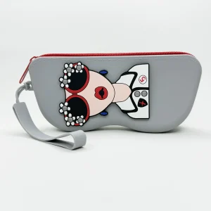 Etui à lunettes gris en silicone motif visage cartoon